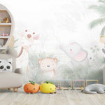 Tapet Personalizat Jungla Amazoniana cu animalute in jungla amazoniana in nuante de verde deshis - LIGHT GREEN AMAZON