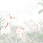 Tapet Personalizat Jungla Amazoniana cu animalute in jungla amazoniana in nuante de verde deshis - LIGHT GREEN AMAZON