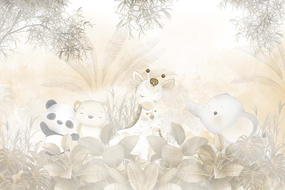 Tapet Personalizat Jungla Amazoniana cu animale in jungla in nuante calde  - AMAZONIAN HIDE AND SEEK