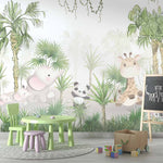 Tapet Personalizat Jungla Amazoniana cu jungla cu palmieri desenati si animale exotice - DOODLE AMAZON PALMS