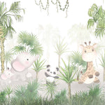 Tapet Personalizat Jungla Amazoniana cu jungla cu palmieri desenati si animale exotice - DOODLE AMAZON PALMS