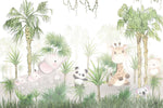 Tapet Personalizat Jungla Amazoniana cu jungla cu palmieri desenati si animale exotice - DOODLE AMAZON PALMS