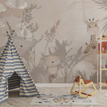 Tapet Personalizat Jungla Amazoniana cu vegetatie tropicala in nuante de bej si fundal watercolor - EXOTIC BEIGE WATERCOLOR