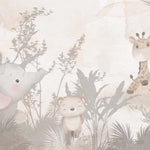 Tapet Personalizat Jungla Amazoniana cu vegetatie tropicala in nuante de bej si fundal watercolor - EXOTIC BEIGE WATERCOLOR