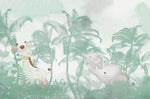 Tapet Personalizat Jungla Amazoniana cu vegetatie tropicala in nuante de verde si fundal watercolor - GREEN ELEPHANT JUNGLE