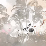 Tapet Personalizat Jungla Amazoniana cu palmieri maro si animalute ascunse in vegetatie  - BROWN HIDE AND SEEK