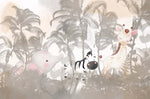 Tapet Personalizat Jungla Amazoniana cu palmieri maro si animalute ascunse in vegetatie  - BROWN HIDE AND SEEK