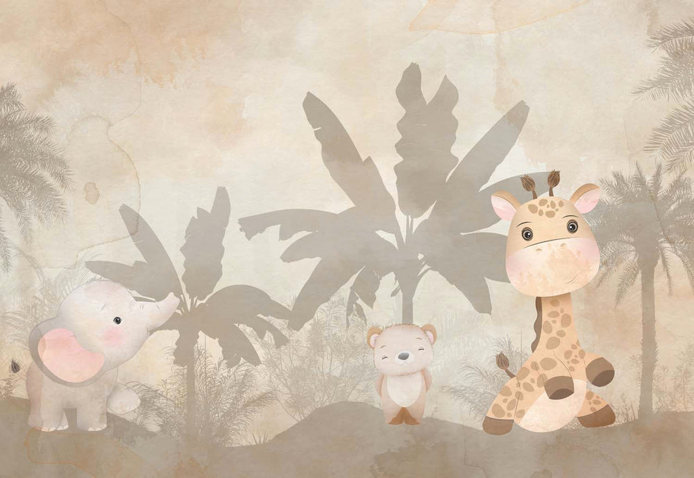 Tapet Personalizat Jungla Amazoniana cu vegetatie tropicala in stil vintage - VINTAGE ANIMAL JUNGLE