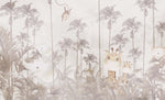 Tapet Personalizat Jungla Amazoniana cu padure exotica de palmieri in nuante de bej si animalute - SEPIA PALM JUNGLE