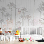 Tapet Personalizat Jungla Amazoniana cu padure de palmieri in nuante estompate si fundal texturat - FADED TEXTURED AMAZON