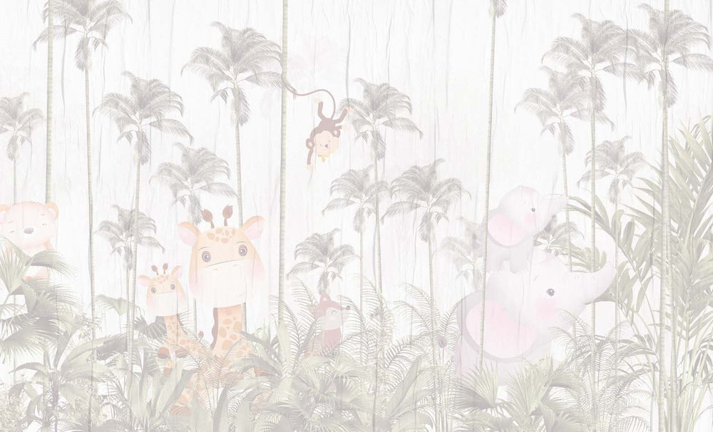 Tapet Personalizat Jungla Amazoniana cu padure de palmieri in nuante estompate si fundal texturat - FADED TEXTURED AMAZON