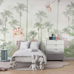 Tapet Personalizat Jungla Amazoniana cu padure exotica de palmieri verzi si animalute ascunse in vegetatie  - GREEN FADED AMAZON