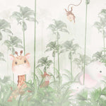 Tapet Personalizat Jungla Amazoniana cu padure exotica de palmieri verzi si animalute ascunse in vegetatie  - GREEN FADED AMAZON
