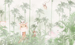 Tapet Personalizat Jungla Amazoniana cu padure exotica de palmieri verzi si animalute ascunse in vegetatie  - GREEN FADED AMAZON