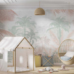 Tapet Personalizat Jungla Amazoniana cu padure tropicala in nuante pastel de verde si maro - WARM PASTEL JUNGLE