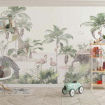 Tapet Personalizat Jungla Amazoniana cu animale in vegetatie desertica si dune de nisip pe un fundal alb - SAND DUNES PALM