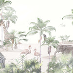 Tapet Personalizat Jungla Amazoniana cu animale in vegetatie desertica si dune de nisip pe un fundal alb - SAND DUNES PALM