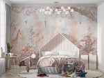 Tapet Personalizat Jungla Amazoniana cu padure in nuante de roz cu flamingo si animale exotice - WARM PINK FOREST