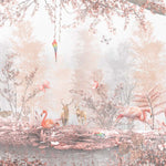 Tapet Personalizat Jungla Amazoniana cu padure in nuante de roz cu flamingo si animale exotice - WARM PINK FOREST