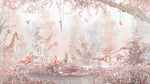 Tapet Personalizat Jungla Amazoniana cu padure in nuante de roz cu flamingo si animale exotice - WARM PINK FOREST
