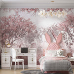 Tapet Personalizat Jungla Amazoniana cu padure in nuante de roz intens si animale exotice - INTENSE PINK FOREST