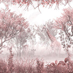 Tapet Personalizat Jungla Amazoniana cu padure in nuante de roz intens si animale exotice - INTENSE PINK FOREST