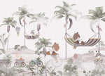 Tapet Personalizat Jungla Amazoniana cu dune de nisip, palmieri si animale in hamac - ANIMAL HAMMOCK DUNES