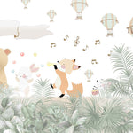 Tapet Personalizat Jungla Amazoniana cu animale cantand prin padurea tropcala si baloane cu aer cald pe cer - MUSICAL JUNGLE MARCH