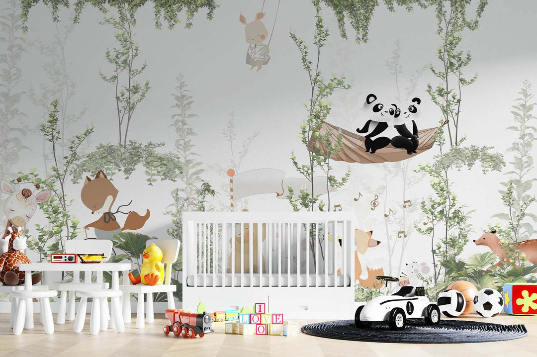 Tapet Personalizat Jungla Amazoniana cu vegetatie inalta si animale cantand - JUNGLE MUSICAL CONCERT