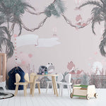 Tapet Personalizat Jungla Amazoniana cu animale calatoare in jungla roz - PINK TRAVELS