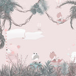 Tapet Personalizat Jungla Amazoniana cu animale calatoare in jungla roz - PINK TRAVELS