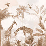 Tapet Personalizat Jungla Amazoniana cu girafe si pasari in jungla sepia - SEPIA REALIST JUNGLE
