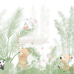 Tapet Personalizat Jungla Amazoniana cu padure de bambusi si palmieri si animale care canta la instrumente - GREEN MUSICAL MARCH