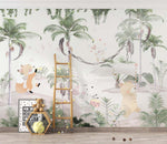 Tapet Personalizat Jungla Amazoniana cu animale care canta si jongleaza printre palmieri - MUSICAL PALMS
