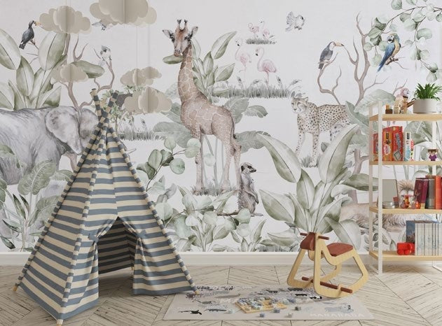 Tapet Personalizat Jungla Amazoniana cu animale salbatice in vegetatia amazonului - TROPICAL ANIMALS