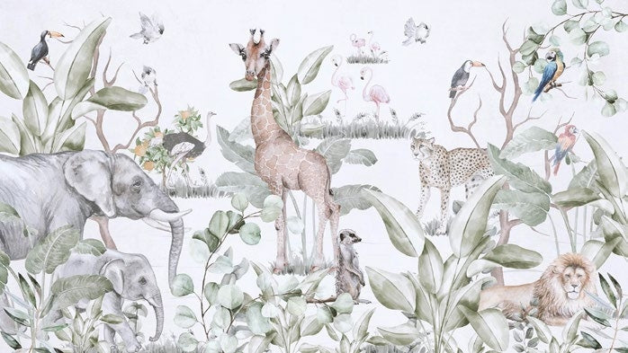 Tapet Personalizat Jungla Amazoniana cu animale salbatice in vegetatia amazonului - TROPICAL ANIMALS