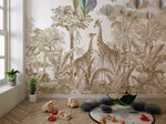 Tapet Personalizat Jungla Amazoniana cu girafe si vegetatie tropicala in nuante sepia - SEPIA GIRAFFE