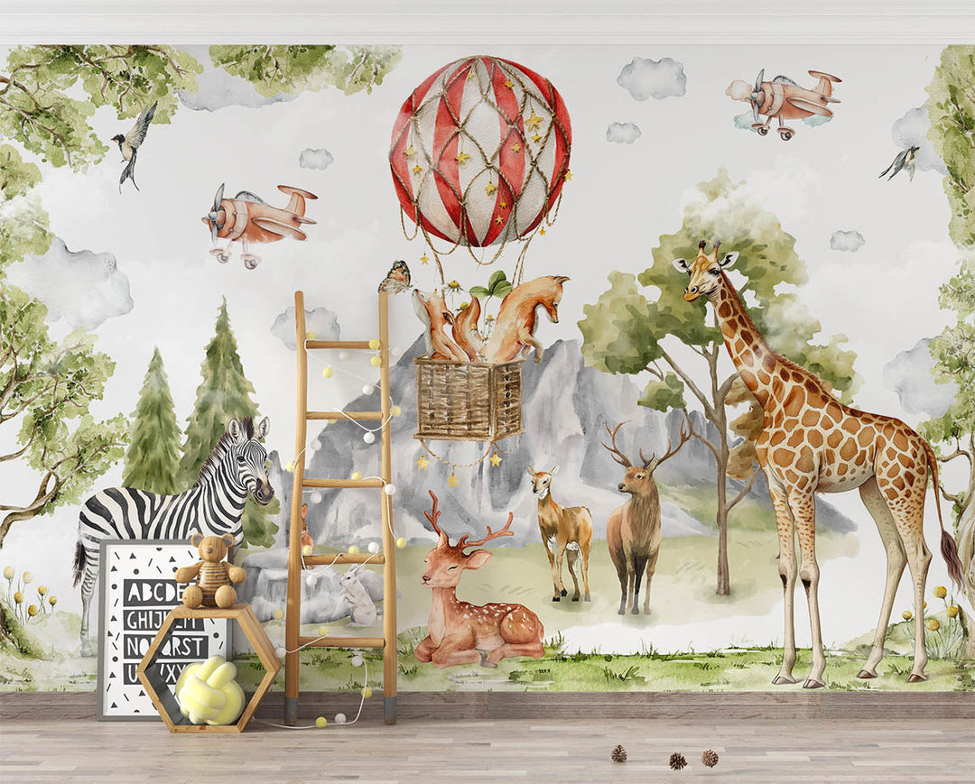 Tapet Personalizat Jungla Amazoniana cu animale salbatice intr-un peisaj montan - MOUNTAIN FOREST ANIMALS