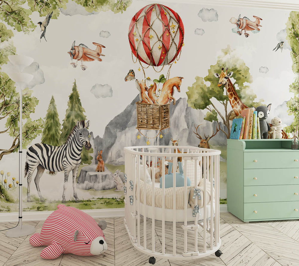 Tapet Personalizat Jungla Amazoniana cu animale salbatice intr-un peisaj montan - MOUNTAIN FOREST ANIMALS