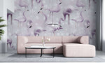 Tapet personalizat lumea animalelor pentru copii cu flamingo in nuante lila lavander flamingo