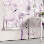 Tapet personalizat lumea animalelor pentru copii cu flamingo in nuante lila lavander flamingo