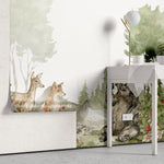 Tapet personalizat lumea animalelor pentru copii cu vulpe caprioara urs si arici in padure la munte greeting animals