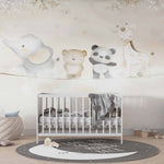 Tapet Personalizat Lumea Animalelor cu animalute exotice asezate pe franghie aflate in ceata pe un fundal bej - ON THE ROPE BEIGE
