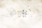 Tapet Personalizat Lumea Animalelor cu animalute exotice asezate pe franghie aflate in ceata pe un fundal bej - ON THE ROPE BEIGE