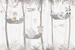 Tapet Personalizat Lumea Animalelor cu familii de animalute exotice in hamace in padurea tropicala - SHARING HAMMOCKS