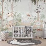 Tapet Personalizat Lumea Animalelor cu ilustratie tropicala cu animalute exotice  - PAINTED ANIMAL FOREST
