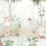 Tapet Personalizat Lumea Animalelor cu ilustratie tropicala cu animalute exotice  - PAINTED ANIMAL FOREST
