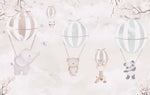 Tapet Personalizat Lumea Animalelor cu animale exotice zburand agatate de baloane - ANIMAL BALOONS