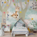Tapet Personalizat Lumea Animalelor cu animalute exotice in copaci infloriti - FLOWER TREES