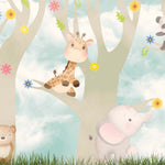 Tapet Personalizat Lumea Animalelor cu animalute exotice in copaci infloriti - FLOWER TREES